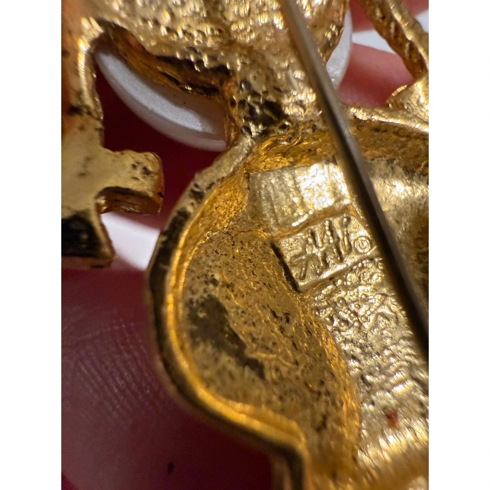 Vintage Gold‎ Tone School Girl Brooch with Faux Pearl Face and Pigtails Signed